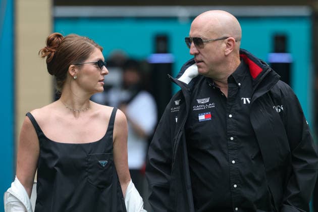 3rd May 2026; Miami International Autodrome, Miami, Florida, United States of America; 2026 FIA Formula 1 Miami Grand Prix Race Day; Dan Towriss CEO of TWG Motorsports enters team village with his wife Cassidy Towriss wearing a Prada dress DavidxBuono
