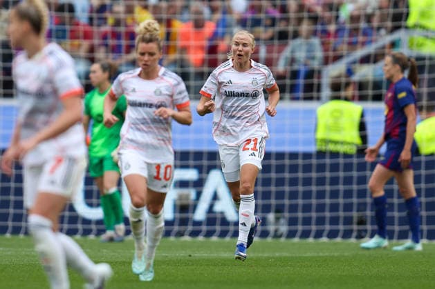 BARCELONA, SPAIN, MAY 3: Pernille Harder (21 Bayern Munich) celebrates after scoring during the UEFA Womens Champions League match between FC Barcelona, Barca and Bayern Munich at Spotify Camp Nou on May 3rd, 2026 in Barcelona, Spain (Photo by Alexander Canillas Sports Press Photo) Copyright: xAlexanderxCanillas SPPx Sportspressphoto_SPR140986