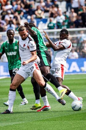 CALCIO - Serie A - US Sassuolo vs AC Milan Adrien Rabiot (Milan) and Youssouf Fofana (Milan) during the italian soccer Serie A match US Sassuolo vs Ac Milan at Mapei Stadium in Reggio Emilia, Italy on May 03, 2026 during US Sassuolo vs AC Milan, Italian soccer Serie A match in Reggio Emilia, Italy, May 03 2026 Reggio Emilia Italy  Copyright: xIPAxSport ABACAx