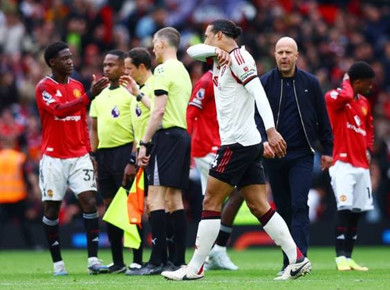 Virgil van Dijk of Liverpool looks dejected at the end of the match Manchester United, ManU v Liverpool, Premier League, Football, Old Trafford, Manchester , UK - 03 May 2026Manchester Old Trafford United Kingdom EDITORIAL USE ONLY No use with unauthorised audio, video, data, fixture lists, club league logos or live services. Online in-match use limited to 120 images, no video emulation. No use in betting, games or single club league player publications. Copyright: xMattxWest Shutterstockx 16854589az