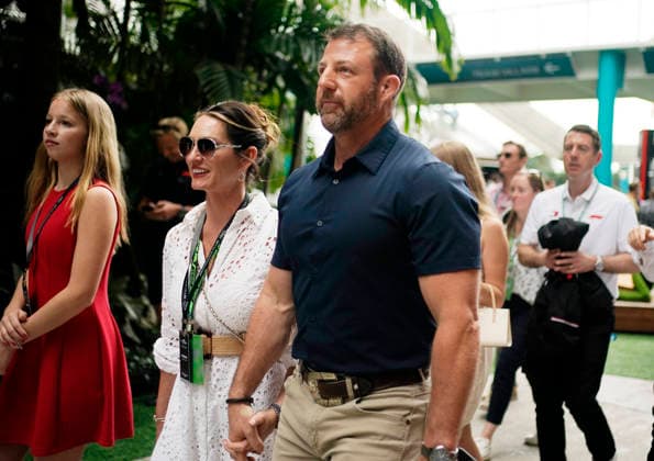 Secretary of Homeland Security Markwayne Mullin and his wife Christie Mullin attend the Formula One Miami Grand Prix at the Miami International Autodrome in Miami Gardens, Florida on Sunday, May 3, 2026.  MIA20260503901 GREGxNASH