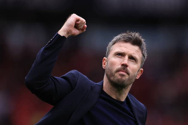 Football - Premier League - Manchester United, ManU v Liverpool 3rd May 2026 - Premier League - Manchester United v Liverpool - Manchester United interim manager Michael Carrick celebrates after the match - Photo: Simon Stacpoole Offside. Manchester UK Copyright: xSimonxStacpoolexOffside