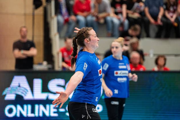 HSG Blomberg-Lippe (GER) vs. Thueringer HC (GER), Handball, 1. Handball Bundesliga Frauen, Halbfinale, Spiel 2, 3.5.2026, Saision 2025 2026, Bad Langensalza Melanie Veith (HSG Blomberg-Lippe, 16) beim Aufwaermen Bad Langensalza Salza-Halle Deutschland