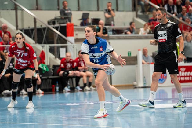 HSG Blomberg-Lippe (GER) vs. Thueringer HC (GER), Handball, 1. Handball Bundesliga Frauen, Halbfinale, Spiel 2, 3.5.2026, Saision 2025 2026, Bad Langensalza Ona Vegue (HSG Blomberg-Lippe, 14) bei einem 7-Meter Wurf Bad Langensalza Salza-Halle Deutschland