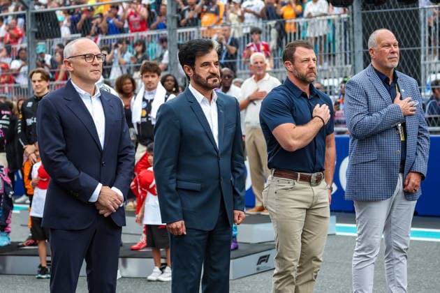F1 - MIAMI GRAND PRIX 2026 BEN SULAYEM Mohammed (uae), President of the FIA, DOMENICALI Stefano (ita), Chairman and CEO Formula One Group FOG, portrait, national anthem during the Formula 1 Miami Grand Prix 2026, 4th round of the 2026 Formula One World Championship, WM, Weltmeisterschaft from May 1 to 3, 2026 on the Miami International Autodrome, in Miami Gardens, USA - Miami GardensUnited States Copyright: xDPPIx