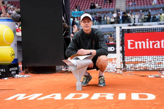 May 3, 2026, Madrid, Madrid, Spain: Jannik Sinner of Italy celebrates the victory with the trophy after winning against Alexander Zverev of Germany during the Men s Singles Final of Mutua Madrid Open 2026 at La Caja Magica on May 03, 2026 in Madrid, Spain. Mutua Madrid Open 2026 - Day 14  - ZUMAa181 20260503_zaa_a181_262 Copyright: xOscarxJ.xBarrosox