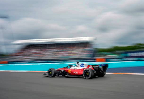 Monaco s Ferrari driver Charles Leclerc in action during the Formula One Miami Grand Prix at the Miami International Autodrome in Miami Gardens, Florida on Sunday, May 3, 2026.  MIA20260503911 GREGxNASH
