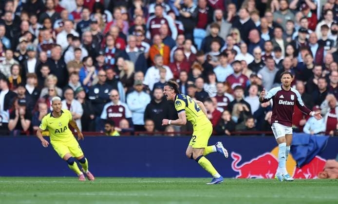 Conor Gallagher of Tottenham Hotspur celebrates scoring the opening goal Aston Villa v Tottenham Hotspur, Premier League, Football, Villa Park, Birmingham , UK - 03 May 2026Birmingham Villa Park United Kingdom EDITORIAL USE ONLY No use with unauthorised audio, video, data, fixture lists, club league logos or live services. Online in-match use limited to 120 images, no video emulation. No use in betting, games or single club league player publications. Copyright: xMichaelxZemanek Shutterstockx 16854596t