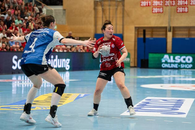 HSG Blomberg-Lippe (GER) vs. Thueringer HC (GER), Handball, 1. Handball Bundesliga Frauen, Halbfinale, Spiel 2, 3.5.2026, Saision 2025 2026, Bad Langensalza Natsuki Aizawa (Thueringer HC, 23) beim Spielaufbau Bad Langensalza Salza-Halle Deutschland