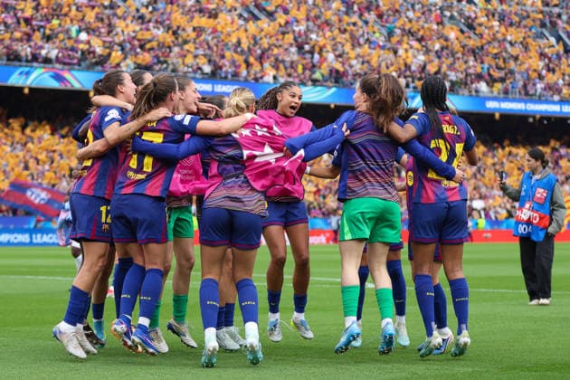 BARCELONA, SPAIN, MAY 3: FC Barcelona, Barca players celebrate after qualifying to the final during the UEFA Womens Champions League match between FC Barcelona and Bayern Munich at Spotify Camp Nou on May 3rd, 2026 in Barcelona, Spain (Photo by Alexander Canillas Sports Press Photo) Copyright: xAlexanderxCanillas SPPx Sportspressphoto_SPR141159