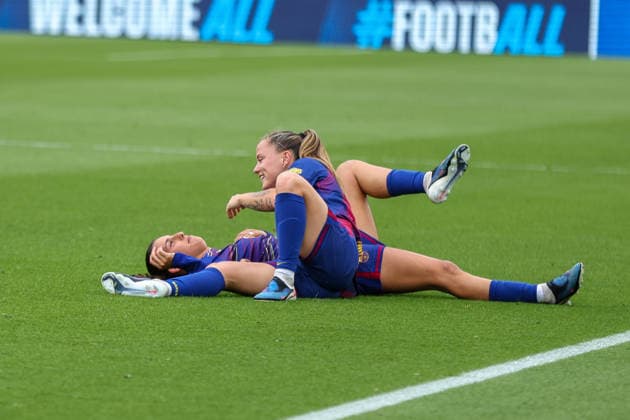 BARCELONA, SPAIN, MAY 3: Claudia Pina (9 FC Barcelona, Barca and Kika Nazareth (18 FC Barcelona) during the UEFA Womens Champions League match between FC Barcelona and Bayern Munich at Spotify Camp Nou on May 3rd, 2026 in Barcelona, Spain (Photo by Alexander Canillas Sports Press Photo) Copyright: xAlexanderxCanillas SPPx Sportspressphoto_SPR141179