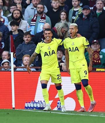 Richarlison of Tottenham Hotspur celebrates scoring their sides second goal Aston Villa v Tottenham Hotspur, Premier League, Football, Villa Park, Birmingham , UK - 03 May 2026Birmingham Villa Park United Kingdom EDITORIAL USE ONLY No use with unauthorised audio, video, data, fixture lists, club league logos or live services. Online in-match use limited to 120 images, no video emulation. No use in betting, games or single club league player publications. Copyright: xMichaelxZemanek Shutterstockx 16854596ah