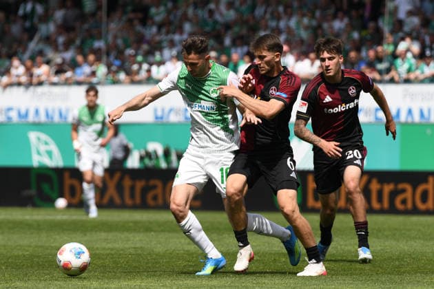 276. Frankenderby: SpVgg Greuther Fuerth vs. 1.FC Nürnberg Football, 2nd Bundesliga 276. Frankenderby: SpVgg Greuther Fuerth vs. 1.FC Nürnberg 3 May 2026 Sportpark Ronhof Thomas Sommer, Fuerth, Germany Image: (fLTR) BraÅ imir Hrgota (Fürth), Adam Marhiev (Nürnberg) DFL regulations prohibit any use of photographs as image sequences and or quasi-video Copyright: xPresseFotoxEvansx xRyanxEvansx