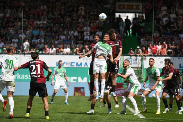 276. Frankenderby: SpVgg Greuther Fuerth vs. 1.FC Nürnberg Football, 2nd Bundesliga 276. Frankenderby: SpVgg Greuther Fuerth vs. 1.FC Nürnberg 3 May 2026 Sportpark Ronhof Thomas Sommer, Fuerth, Germany Image: (fLTR) Philipp Ziereis (Fürth), Javier Fernandez (Nürnberg) DFL regulations prohibit any use of photographs as image sequences and or quasi-video Copyright: xPresseFotoxEvansx xRyanxEvansx