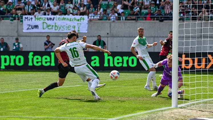 276. Frankenderby: SpVgg Greuther Fuerth vs. 1.FC Nürnberg Football, 2nd Bundesliga 276. Frankenderby: SpVgg Greuther Fuerth vs. 1.FC Nürnberg 3 May 2026 Sportpark Ronhof Thomas Sommer, Fuerth, Germany Image: Fabio Gruber (Nürnberg) scoring the 1:1 goal in the 48th minute. DFL regulations prohibit any use of photographs as image sequences and or quasi-video Copyright: xPresseFotoxEvansx xRyanxEvansx
