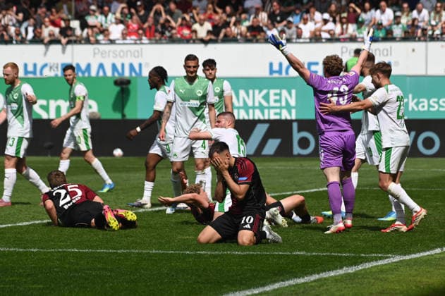 276. Frankenderby: SpVgg Greuther Fuerth vs. 1.FC Nürnberg Football, 2nd Bundesliga 276. Frankenderby: SpVgg Greuther Fuerth vs. 1.FC Nürnberg 3 May 2026 Sportpark Ronhof Thomas Sommer, Fuerth, Germany Image: Julian Justvan (Nürnberg) upset after a missed opportunity. DFL regulations prohibit any use of photographs as image sequences and or quasi-video Copyright: xPresseFotoxEvansx xRyanxEvansx