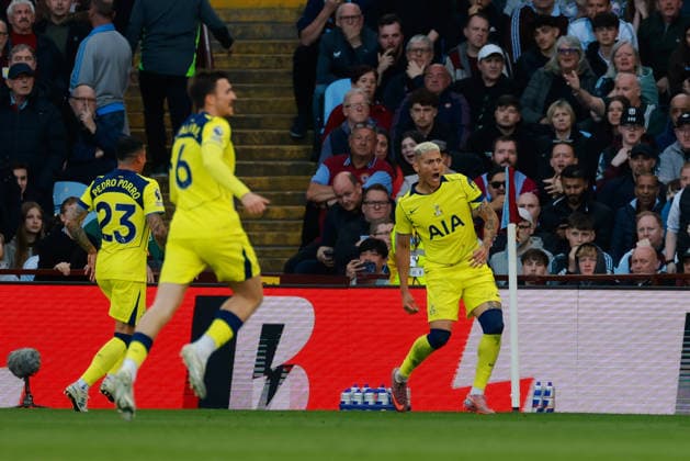 Premier League 2025 26 Aston Villa v Tottenham Hotspur Villa Park 03.05.2026 Richarlison of Tottenham Hotspur scores and celebrates 0-2 Premier League 2025 26 Aston Villa v Tottenham Hotspur Villa Park 03.05.2026 Photograph By Marc Aspland The Times  Copyright: xMarcxAsplandx NINTCHDBPICT001078071801
