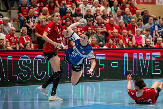 HSG Blomberg-Lippe (GER) vs. Thueringer HC (GER), Handball, 1. Handball Bundesliga Frauen, Halbfinale, Spiel 2, 3.5.2026, Saision 2025 2026, Bad Langensalza Elin Magnusdottir (HSG Blomberg-Lippe, 33) im Torwurf Bad Langensalza Salza-Halle Deutschland
