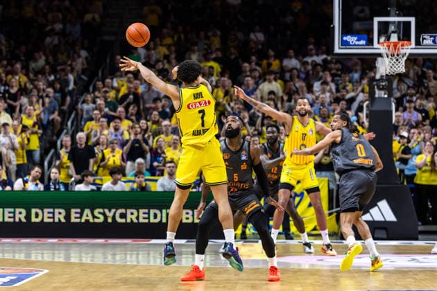 GER, easy-Credit Basketball-Bundesliga, ALBA Berlin - Niners Chemnitz. 03.05.2026, Uber Arena, Berlin, GER, easy-Credit Basketball-Bundesliga, ALBA Berlin - Niners Chemnitz. Jack Kayil (ALBA Berlin 7) Foto Alexander Trienitz Berlin Uber Arena Berlin Deutschland