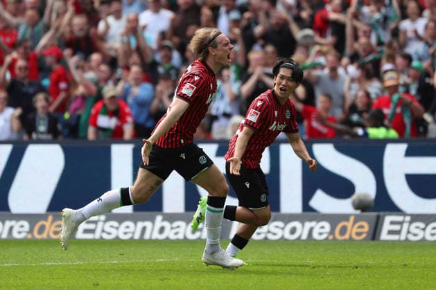 Hannover 96 vs Münster, 2. BL Hannover, 03.05.2026, Fussball - Herren, 2. BL, Saison 2025 2026, Hannover 96 vs Preußen Münster, Stefan Teitur Thordarson (Hannover 96) jubelt nach seinem Tor zum 3:2 (DFL DFB REGULATIONS PROHIBIT ANY USE OF PHOTOGRAPHS as IMAGE SEQUENCES and or QUASI-VIDEO) Heinz von Heiden Arena Niedersachsen Deutschland