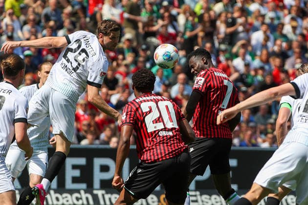 Hannover 96 vs Münster, 2. BL Hannover, 03.05.2026, Fussball - Herren, 2. BL, Saison 2025 2026, Hannover 96 vs Preußen Münster, Imad Rondic (Münster), Ime Okon (Hannover 96), Mustapha Bundu (Hannover96) (DFL DFB REGULATIONS PROHIBIT ANY USE OF PHOTOGRAPHS as IMAGE SEQUENCES and or QUASI-VIDEO) Heinz von Heiden Arena Niedersachsen Deutschland
