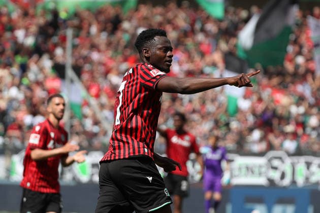 Hannover 96 vs Münster, 2. BL Hannover, 03.05.2026, Fussball - Herren, 2. BL, Saison 2025 2026, Hannover 96 vs Preußen Münster, Mustapha Bundu (Hannover96) jubelt nach seinem Tor zum 1:2 (DFL DFB REGULATIONS PROHIBIT ANY USE OF PHOTOGRAPHS as IMAGE SEQUENCES and or QUASI-VIDEO) Heinz von Heiden Arena Niedersachsen Deutschland