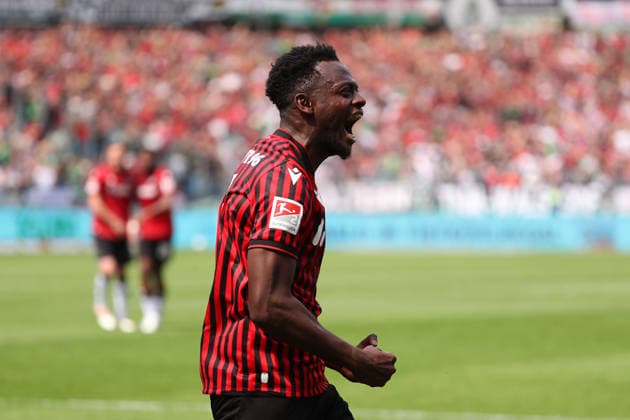 Hannover 96 vs Münster, 2. BL Hannover, 03.05.2026, Fussball - Herren, 2. BL, Saison 2025 2026, Hannover 96 vs Preußen Münster, Mustapha Bundu (Hannover96) jubelt nach seinem Tor zum 2:2, (DFL DFB REGULATIONS PROHIBIT ANY USE OF PHOTOGRAPHS as IMAGE SEQUENCES and or QUASI-VIDEO) Heinz von Heiden Arena Niedersachsen Deutschland