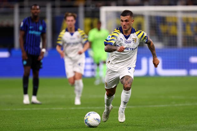 Mateo Strefezza (Parma Calcio) controls the ball, Serie A, FC Internazionale v Parma Calcio 1913, Giuseppe Meazza, May 3, 2026, Milan, Italy.