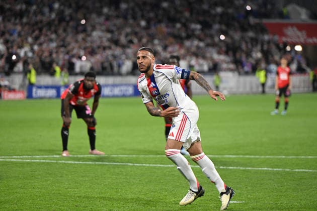 Football : Olympique Lyonnais v Rennes - Ligue 1 - 03 05 2026 Corentin TOLISSO of Lyon scoring goal during the French league 1 match between Olympique Lyonnais and Rennes at Groupama Stadium Decines Charpieu Lyon France on May 03, 2026 LYONFrance  Copyright: xMouradxAllilix