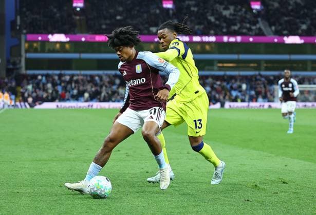 Leon Bailey of Aston Villa shields the ball from Destiny Udogie of Tottenham Hotspur Aston Villa v Tottenham Hotspur, Premier League, Football, Villa Park, Birmingham , UK - 03 May 2026Birmingham Villa Park United Kingdom EDITORIAL USE ONLY No use with unauthorised audio, video, data, fixture lists, club league logos or live services. Online in-match use limited to 120 images, no video emulation. No use in betting, games or single club league player publications. Copyright: xMichaelxZemanek Shutterstockx 16854596br