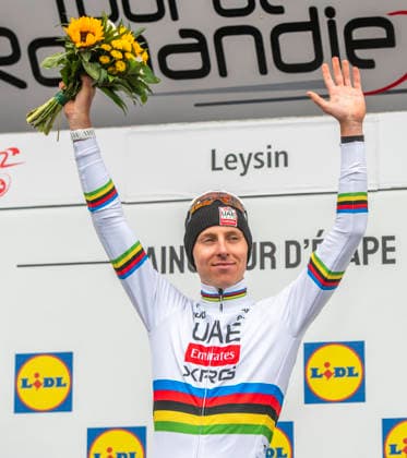 May 3, 2026, Leysin, Vaud, Switzerland: Leysin Switzerland, 05 03 2026: TADEJ POGACAR 1 (UCI world champion s outfit) of UAE Team Won the 5th stage of the Tour de Romandie 2026. Tour de Romandie 2026. The 5th and final stage of the Tour de Romandie between Lucens and Leysin and took place in City center in Leysin. Leysin Switzerland - ZUMAd206 20260503_zip_d206_005 Copyright: xEricxDubostx