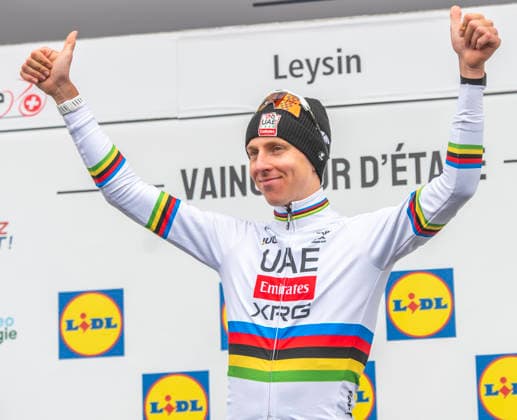 May 3, 2026, Leysin, Vaud, Switzerland: Leysin Switzerland, 05 03 2026: TADEJ POGACAR 1 (UCI world champion s outfit) of UAE Team Won the 5th stage of the Tour de Romandie 2026. Tour de Romandie 2026. The 5th and final stage of the Tour de Romandie between Lucens and Leysin and took place in City center in Leysin. Leysin Switzerland - ZUMAd206 20260503_zip_d206_007 Copyright: xEricxDubostx