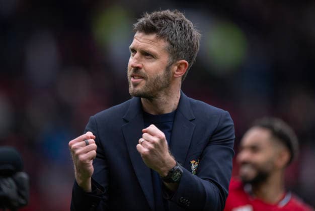 Manchester United, ManU v Liverpool - Premier League MANCHESTER, ENGLAND - MAY 3: Manchester United manager Michael Carrick celebrates after the Premier League match between Manchester United and Liverpool at Old Trafford on May 3, 2026 in Manchester, England. Michael Carrick Manchester Old Trafford England United Kingdom Copyright: xVisionhausx 776340702