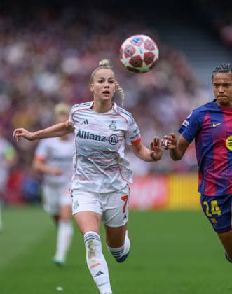 ESP, Barcelona, FC Barcelona, Barca vs FC Bayern München, Women s Champions League, Fussball, UEFA, Spielzeit 2025 2026, Camp Nou, Halbfinale, Rückspiel im Bild: Giulia Gwinn (Bayern München 7) DFB DFL REGULATIONS PROHIBIT ANY USE OF PHOTOGRAPHS AS IMAGE SEQUENCES AND OR QUASI-VIDEO, 03.05.2026 Copyright: HMBxMedia HendrikxHamelau