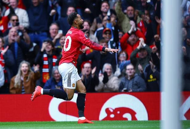 Matheus Cunha of Manchester United, ManU celebrates scoring the opening goal Manchester United v Liverpool, Premier League, Football, Old Trafford, Manchester , UK - 03 May 2026Manchester Old Trafford United Kingdom EDITORIAL USE ONLY No use with unauthorised audio, video, data, fixture lists, club league logos or live services. Online in-match use limited to 120 images, no video emulation. No use in betting, games or single club league player publications.  Copyright: xMattxWest Shutterstockx 16854589bq