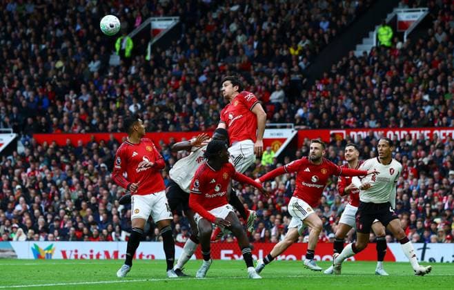 Harry Maguire of Manchester United, ManU Manchester United v Liverpool, Premier League, Football, Old Trafford, Manchester , UK - 03 May 2026Manchester Old Trafford United Kingdom EDITORIAL USE ONLY No use with unauthorised audio, video, data, fixture lists, club league logos or live services. Online in-match use limited to 120 images, no video emulation. No use in betting, games or single club league player publications.  Copyright: xMattxWest Shutterstockx 16854589dg