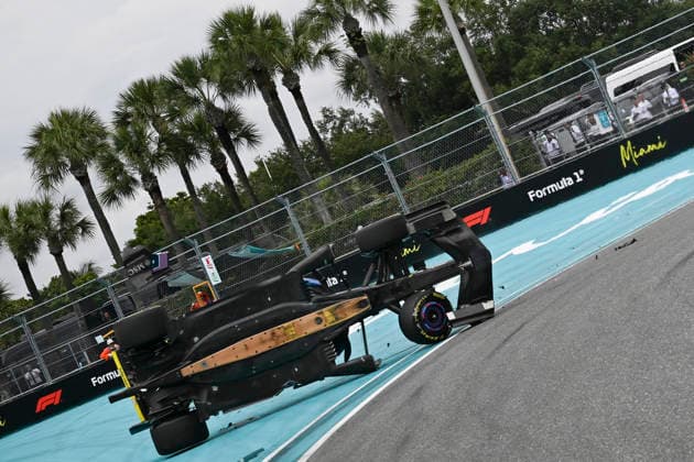 May 3, 2026, Miami Gardens, United States of America: PIERRE GASLY (FRA) of Alpine 10 crashes into turn 18 after a rollover accident during race day of the 2026 Formula 1 Miami Grand Prix. F1 2026: Miami Grand Prix: Race Day  - ZUMAb177 20260503_aap_b177_070 Copyright: xTaidghxBarronx
