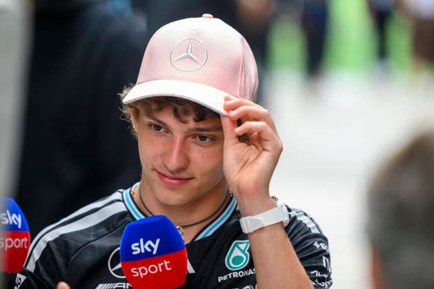 MIAMI GARDENS, FL - MAY 03: Mercedes-AMG PETRONAS driver Kimi Antonelli of Italy speaks to the media in the paddock before the start of the Formula 1 Crypto.com Miami Grand Prix on May 3, 2026, at Miami International Autodrome in Miami Gardens, FL. (Photo by Doug Murray Icon Sportswire) AUTO: MAY 03 F1 Miami Grand Prix EDITORIAL USE ONLY Icon796260503086