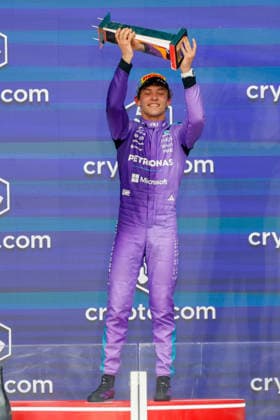 MIAMI GARDENS, FL - MAY 03: Kimi Antonelli of Italy and driver of the (12) Mercedes-AMG PETRONAS Formula One Team race car celebrates a win after the Formula 1 Crypto.com Miami Grand Prix on May 3, 2026, at Miami International Autodrome in Miami Gardens, FL.(Photo by Chris Arjoon Icon Sportswire) AUTO: MAY 03 F1 Miami Grand Prix EDITORIAL USE ONLY Icon2605030010009