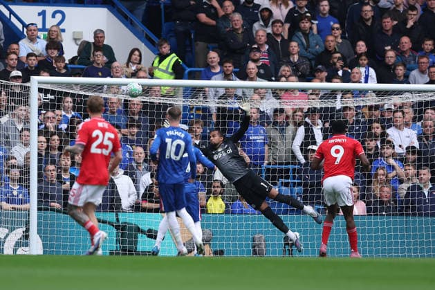 4th May 2026; Stamford Bridge, Chelsea, London, England: Premier League Football, Chelsea versus Nottingham Forest; Taiwo Awoniyi of Nottingham Forest scores with a header in the 2nd minute for 0-1 KatiexChan