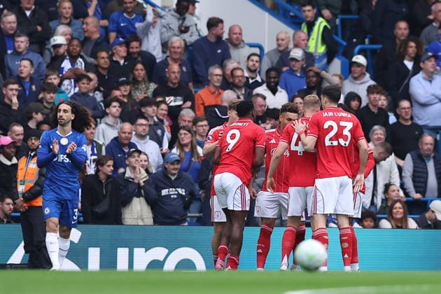 4th May 2026; Stamford Bridge, Chelsea, London, England: Premier League Football, Chelsea versus Nottingham Forest; Taiwo Awoniyi of Nottingham Forest celebrates his goal in the 2nd minute for 0-1 KatiexChan