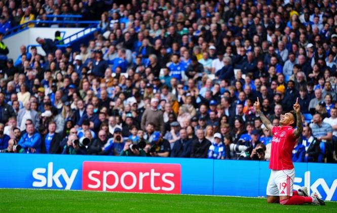Igor Jesus of Nottingham Forest celebrates scoring a goal after making it 2-0 Chelsea v Nottingham Forest, Premier League, Football, Stamford Bridge, London , UK - 04 May 2026London Stamford Bridge United Kingdom EDITORIAL USE ONLY No use with unauthorised audio, video, data, fixture lists, club league logos or live services. Online in-match use limited to 120 images, no video emulation. No use in betting, games or single club league player publications. Copyright: xJavierxGarcia Shutterstockx 16854610v