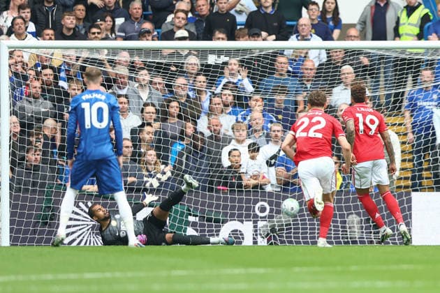 Chelsea v Nottingham Forest, Premier League GOAL 0-2 Igor Jesus of Nottingham Forest scores from the penalty spot during the Chelsea v Nottingham Forest Premier League match at Stamford Bridge, London, England on 4 May 2026 Credit: Ian Stephen Every Second Media Editorial use only. All images are copyright Every Second Media Limited. No images may be reproduced without prior permission. All rights reserved. Premier League and Football League images are subject to licensing agreements with Football DataCo Limited. see https: www.football-dataco.com Copyright: xIMAGO EveryxSecondxMediax ESM-1973-0043 IanxStephenx xEveryxSecondxMediax