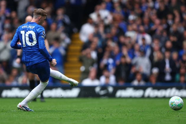 London, England, 4th May 2026. Cole Palmer of Chelsea takes a penalty which is saved by Matz Sels of Nottingham Forest during the Chelsea vs Nottingham Forest Premier League match at Stamford Bridge, London. Picture credit should read: Paul Terry Sportimage EDITORIAL USE ONLY. No use with unauthorised audio, video, data, fixture lists, club league logos or live services. Online in-match use limited to 120 images, no video emulation. No use in betting, games or single club league player publications. SPI_028_PT_Chelsea_Notts_Forest SPI-4780-0028