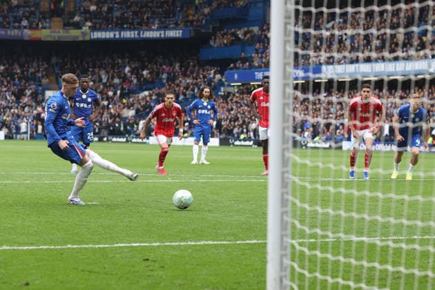 Chelsea v Nottingham Forest 4 May 2026, London - Premier League Football - Chelsea v Nottingham Forest - Cole Palmer of Chelsea has his penalty saved - Photo: Charlotte Wilson Offside. London UK Copyright: xCharlottexWilsonx xOffsidexOffside