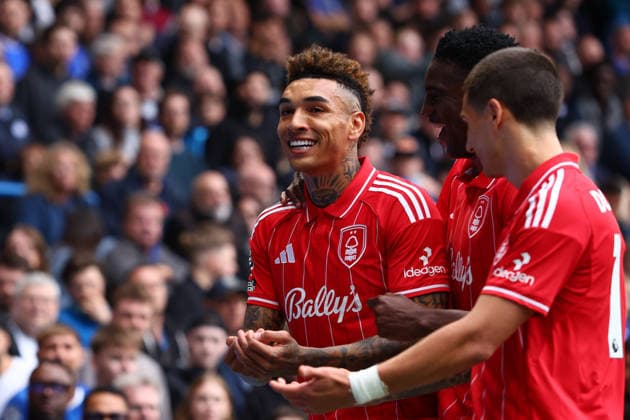 London, England, 4th May 2026. Igor Jesus of Nottingham Forest celebrates after scoring to make it 2-0 during the Chelsea vs Nottingham Forest Premier League match at Stamford Bridge, London. Picture credit should read: Paul Terry Sportimage EDITORIAL USE ONLY. No use with unauthorised audio, video, data, fixture lists, club league logos or live services. Online in-match use limited to 120 images, no video emulation. No use in betting, games or single club league player publications. SPI_036_PT_Chelsea_Notts_Forest SPI-4780-0036