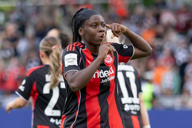 Google Pixel Frauen Bundesliga: Eintracht Frankfurt - 1. FC Nürnberg, 04.05.2026 Nicole Anyomi (Eintracht Frankfurt 19) mit einer GEste nach ihrem Tor Treffer zum 1:0, Eintracht Frankfurt - 1. FC Nürnberg, Frankfurt, Stadion am Brentanobad, 4.5.2026 Copyright: xBEAUTIFULxSPORTS Gawlikx