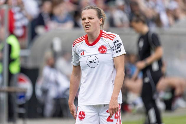 Google Pixel Frauen Bundesliga: Eintracht Frankfurt - 1. FC Nürnberg, 04.05.2026 Nastassja Lein (1. FC Nürnberg 24) mit schmerzverzerrtem Gesicht, Freisteller, Portrait Porträt, Eintracht Frankfurt - 1. FC Nürnberg, Frankfurt, Stadion am Brentanobad, 4.5.2026 Copyright: xBEAUTIFULxSPORTS Gawlikx