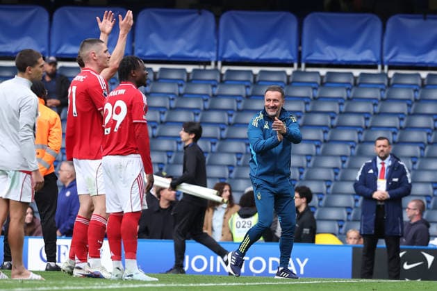 4th May 2026; Stamford Bridge, Chelsea, London, England: Premier League Football, Chelsea versus Nottingham Forest; Nottingham Forest manager Vitor Pereira celebrates after the match KatiexChan