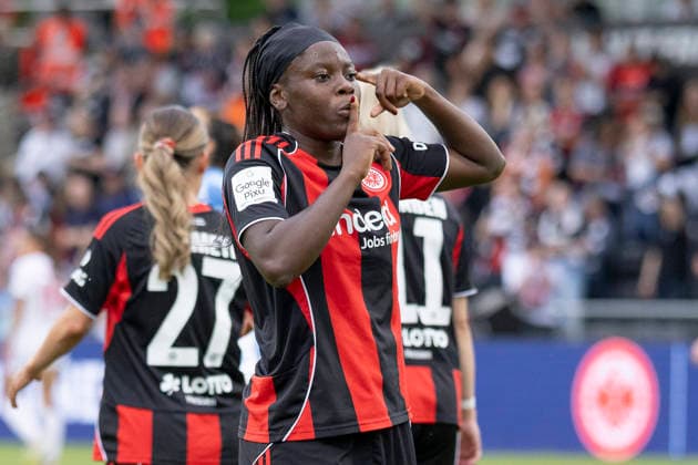 Google Pixel Frauen Bundesliga: Eintracht Frankfurt - 1. FC Nürnberg, 04.05.2026 Nicole Anyomi (Eintracht Frankfurt 19) mit einer GEste nach ihrem Tor Treffer zum 1:0, Eintracht Frankfurt - 1. FC Nürnberg, Frankfurt, Stadion am Brentanobad, 4.5.2026 Copyright: xBEAUTIFULxSPORTS Gawlikx
